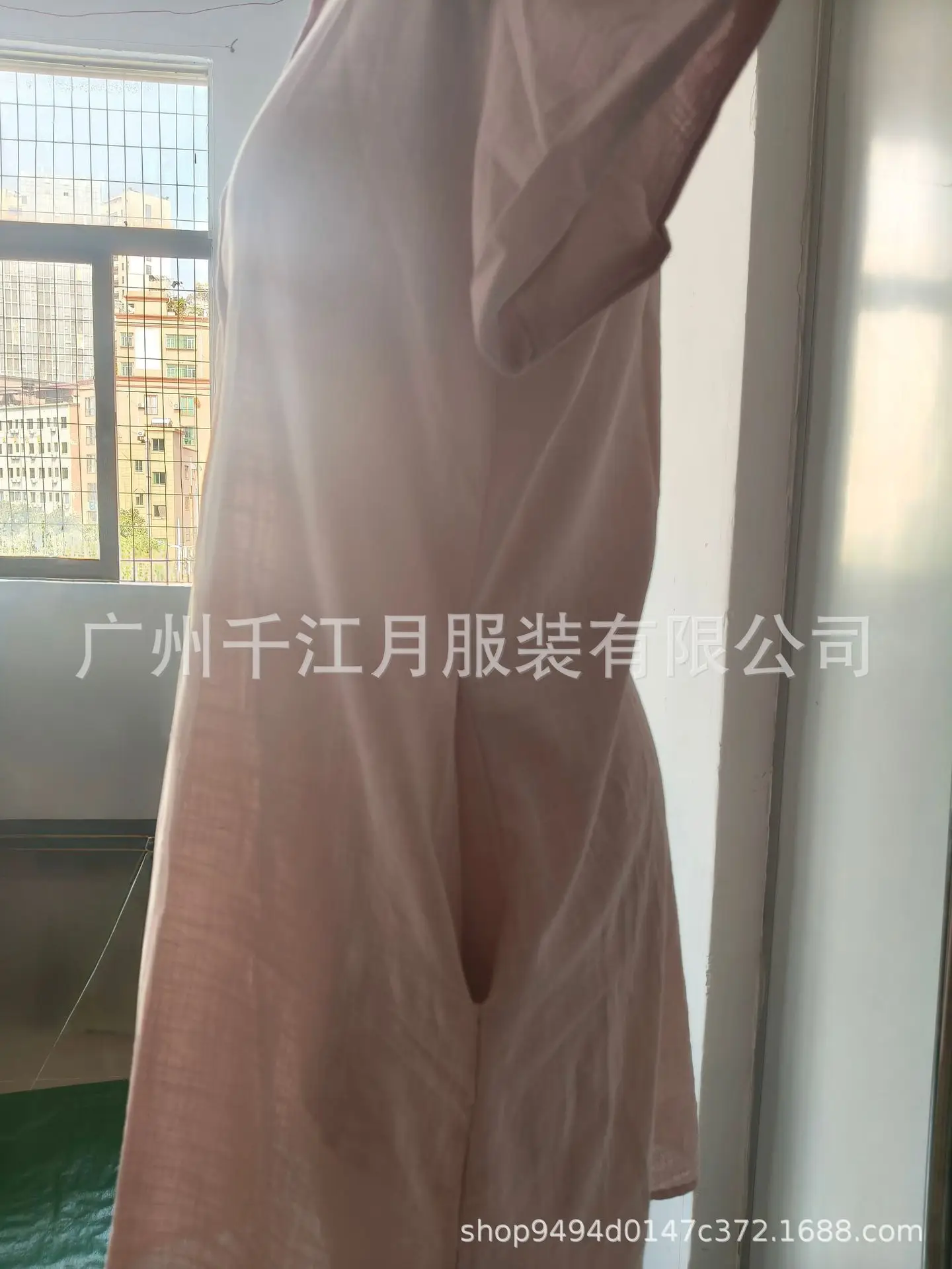 Women Cotton Button Dress Light Blue Summer Casual Pockets — feature 4