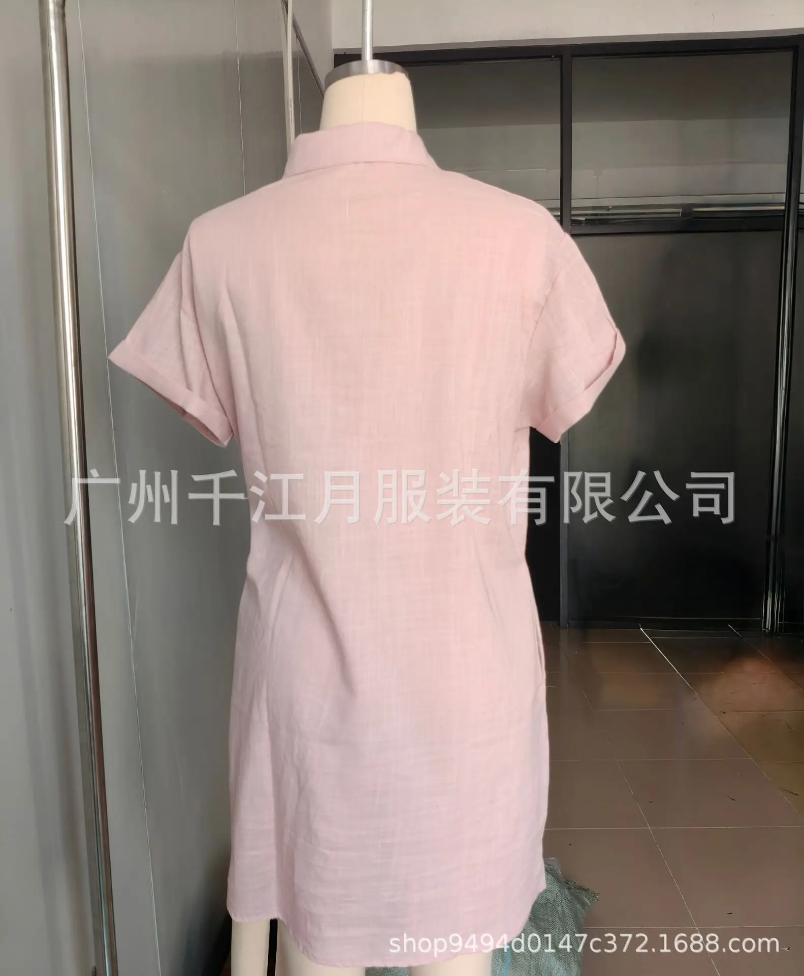 Women Cotton Button Dress Light Blue Summer Casual Pockets — feature 5