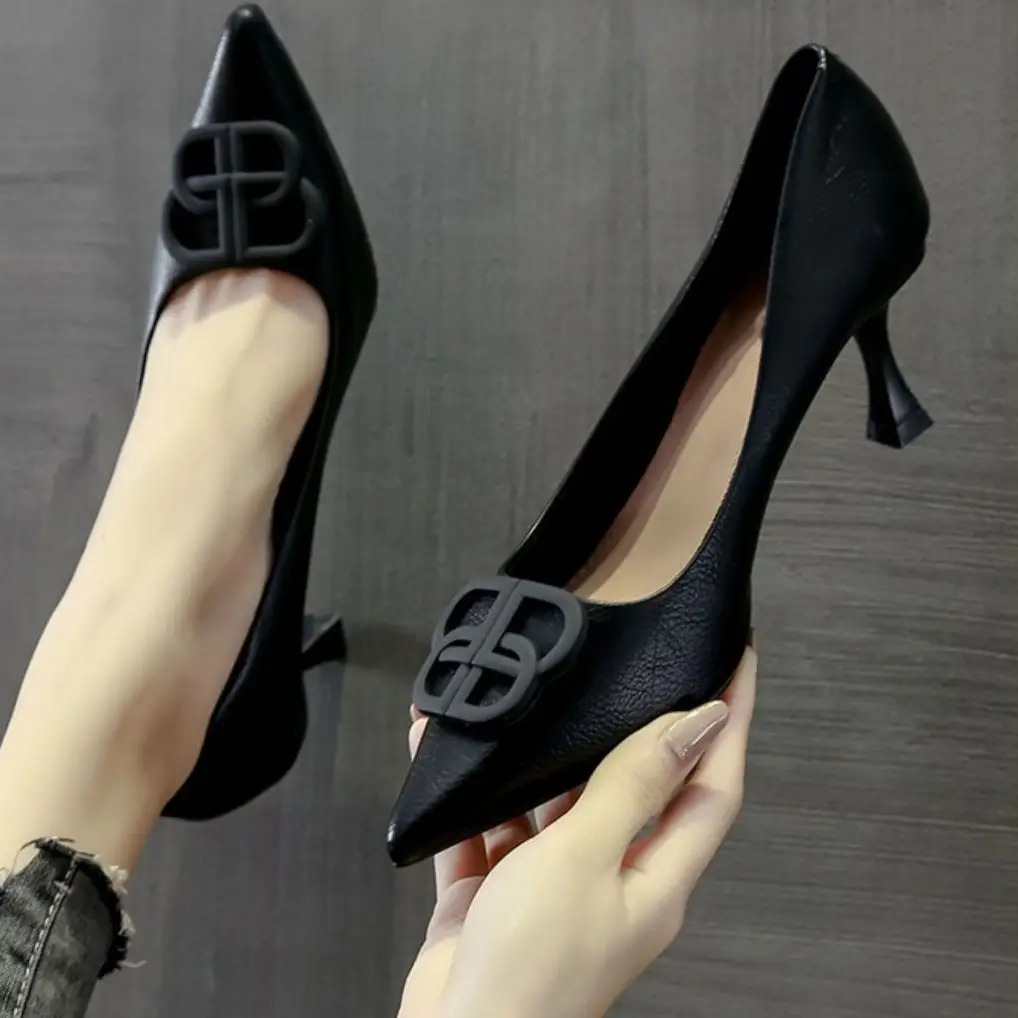 French Style Elegant High Heels Women's Stiletto-heeled Comfortable Fashion Shoes with Pointed Toe Square Buckle Shallow Tight Foot-free Spring and Autumn Single-layer Shoes - Image 6
