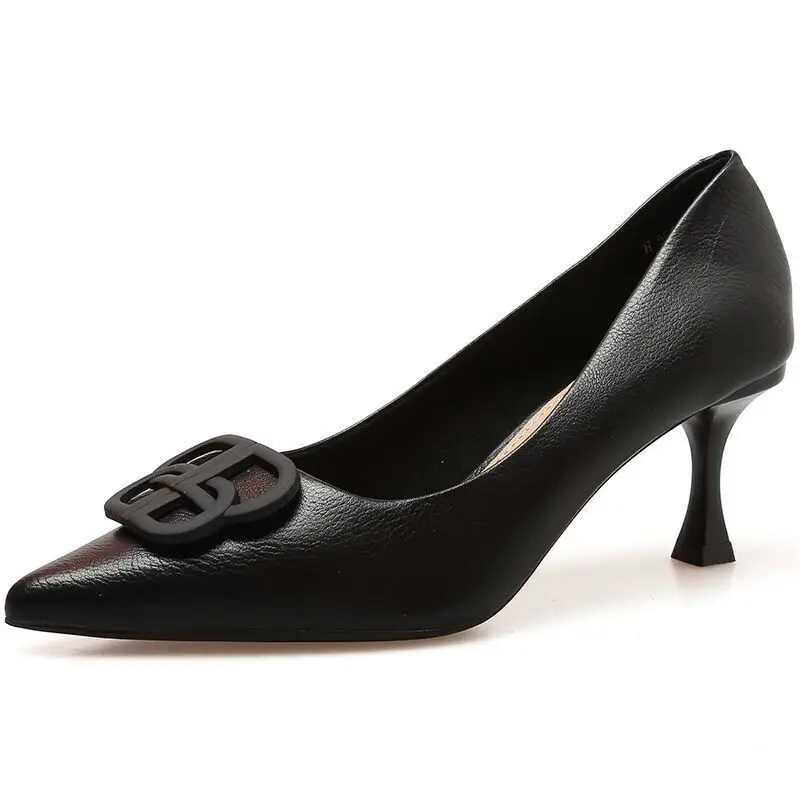 French Style Elegant High Heels Women's Stiletto-heeled Comfortable Fashion Shoes with Pointed Toe Square Buckle Shallow Tight Foot-free Spring and Autumn Single-layer Shoes - Image 7