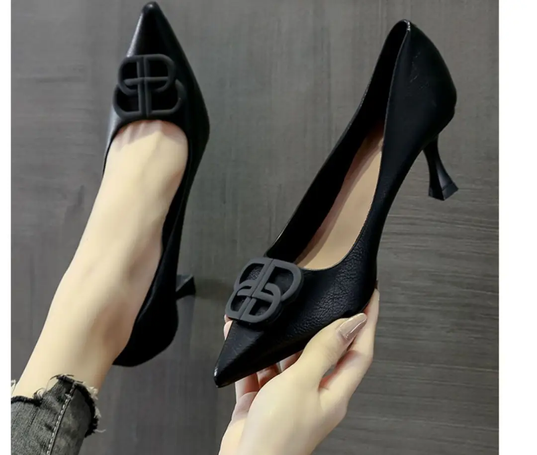 French Style Elegant High Heels Women's Stiletto-heeled Comfortable Fashion Shoes with Pointed Toe Square Buckle Shallow Tight Foot-free Spring and Autumn Single-layer Shoes — feature 1