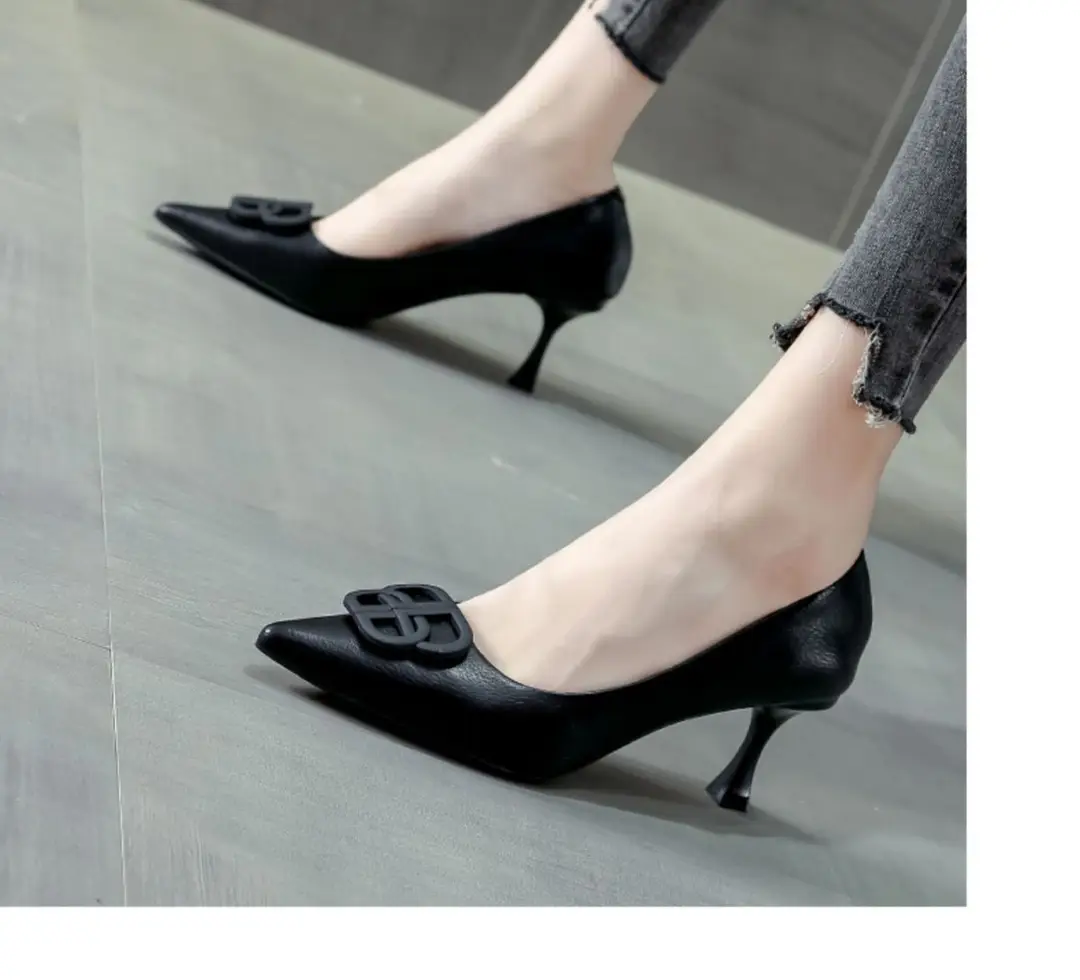 French Style Elegant High Heels Women's Stiletto-heeled Comfortable Fashion Shoes with Pointed Toe Square Buckle Shallow Tight Foot-free Spring and Autumn Single-layer Shoes — feature 5