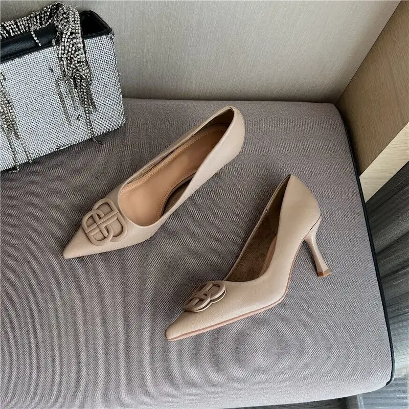 French Style Elegant High Heels Women's Stiletto-heeled Comfortable Fashion Shoes with Pointed Toe Square Buckle Shallow Tight Foot-free Spring and Autumn Single-layer Shoes — feature 9