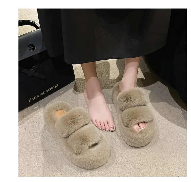 2025 Spring and Autumn New Style Puff Platform Thick Bottom Height Increased Plush Fluffy Cotton Slippers Women's Outwear Home Fluffy Shoes — feature 18