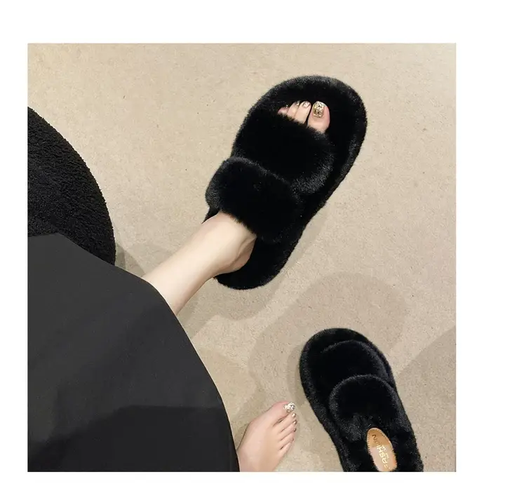 2025 Spring and Autumn New Style Puff Platform Thick Bottom Height Increased Plush Fluffy Cotton Slippers Women's Outwear Home Fluffy Shoes — feature 21