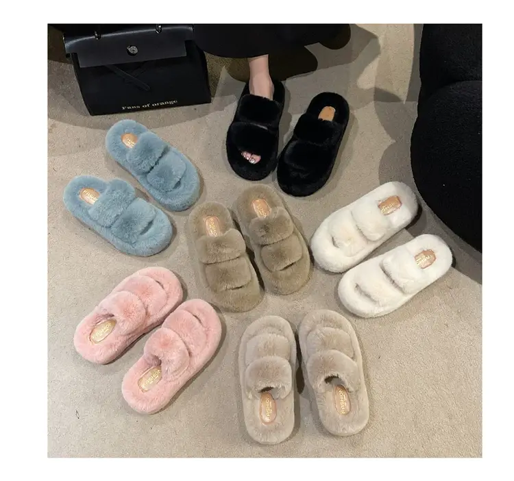 2025 Spring and Autumn New Style Puff Platform Thick Bottom Height Increased Plush Fluffy Cotton Slippers Women's Outwear Home Fluffy Shoes — feature 22