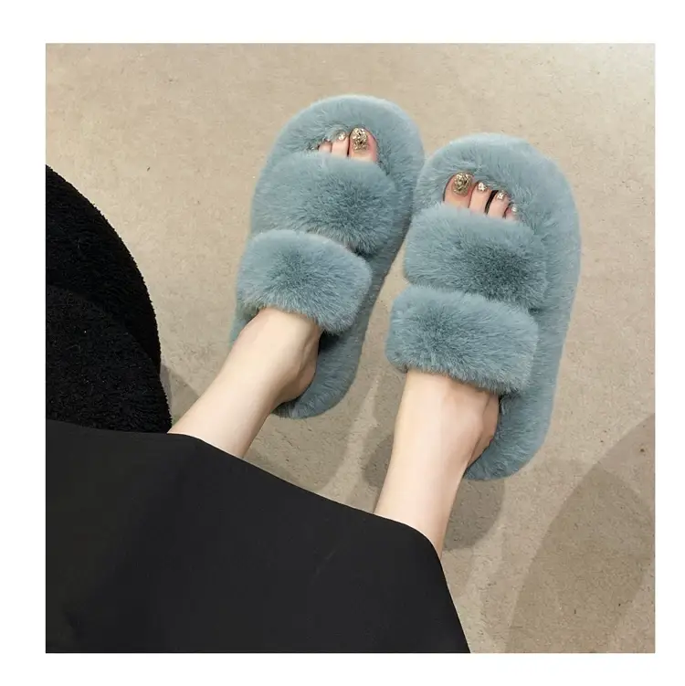 2025 Spring and Autumn New Style Puff Platform Thick Bottom Height Increased Plush Fluffy Cotton Slippers Women's Outwear Home Fluffy Shoes — feature 26