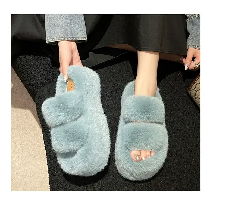 2025 Spring and Autumn New Style Puff Platform Thick Bottom Height Increased Plush Fluffy Cotton Slippers Women's Outwear Home Fluffy Shoes — feature 27