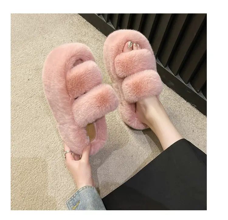 2025 Spring and Autumn New Style Puff Platform Thick Bottom Height Increased Plush Fluffy Cotton Slippers Women's Outwear Home Fluffy Shoes — feature 29
