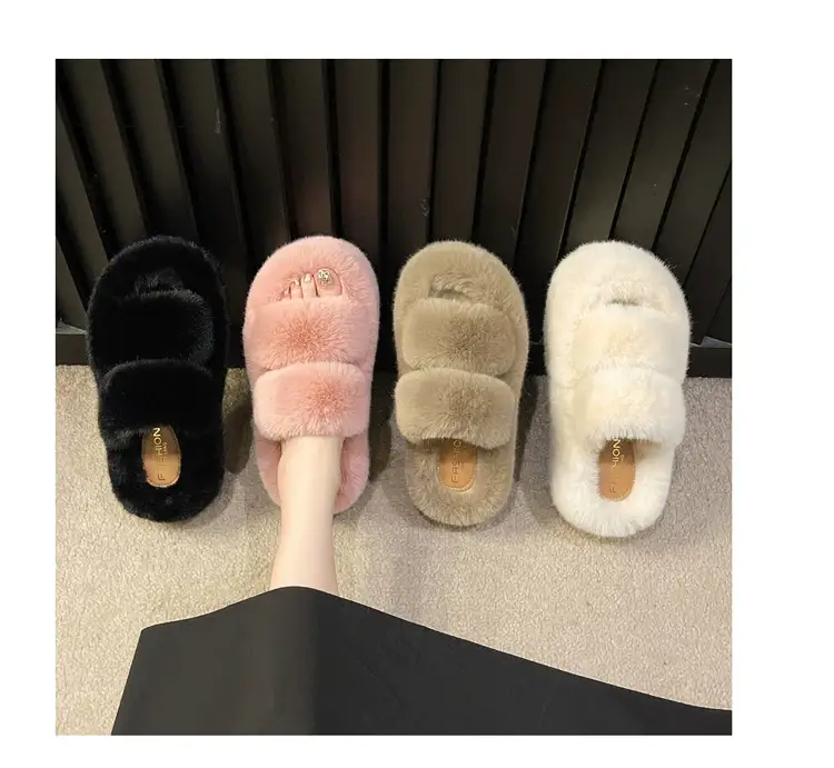 2025 Spring and Autumn New Style Puff Platform Thick Bottom Height Increased Plush Fluffy Cotton Slippers Women's Outwear Home Fluffy Shoes — feature 31