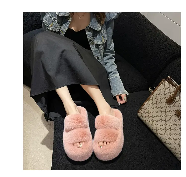 2025 Spring and Autumn New Style Puff Platform Thick Bottom Height Increased Plush Fluffy Cotton Slippers Women's Outwear Home Fluffy Shoes — feature 32
