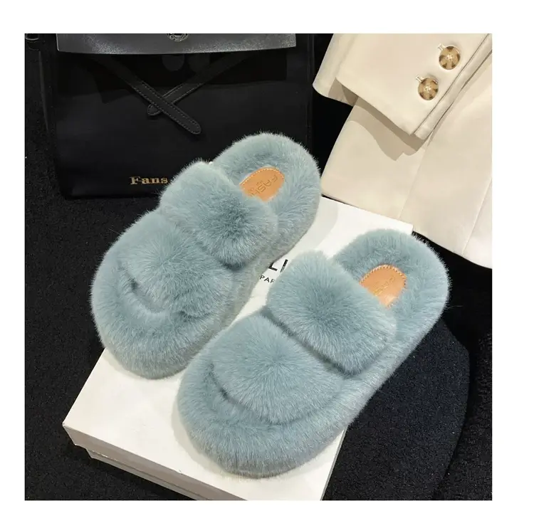 2025 Spring and Autumn New Style Puff Platform Thick Bottom Height Increased Plush Fluffy Cotton Slippers Women's Outwear Home Fluffy Shoes — feature 35