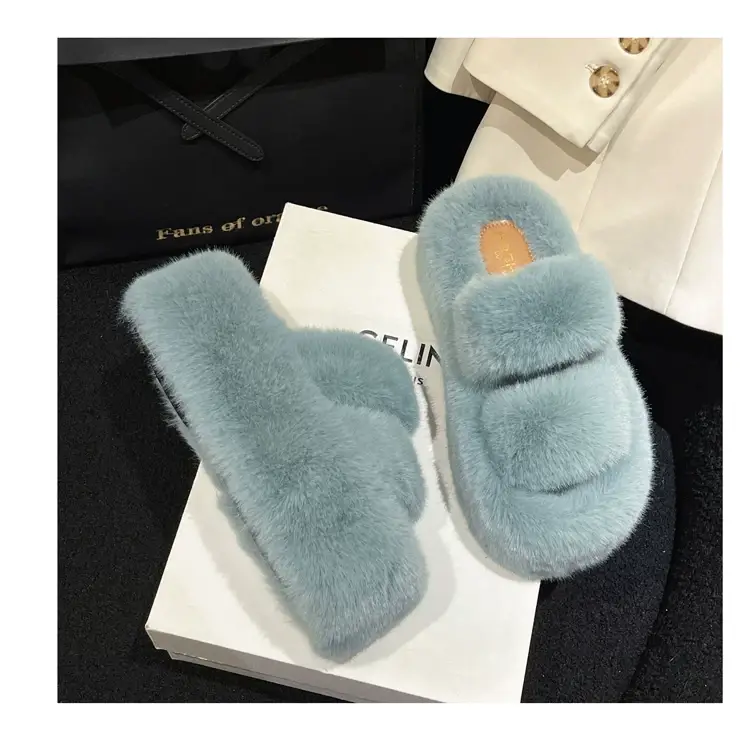 2025 Spring and Autumn New Style Puff Platform Thick Bottom Height Increased Plush Fluffy Cotton Slippers Women's Outwear Home Fluffy Shoes — feature 36