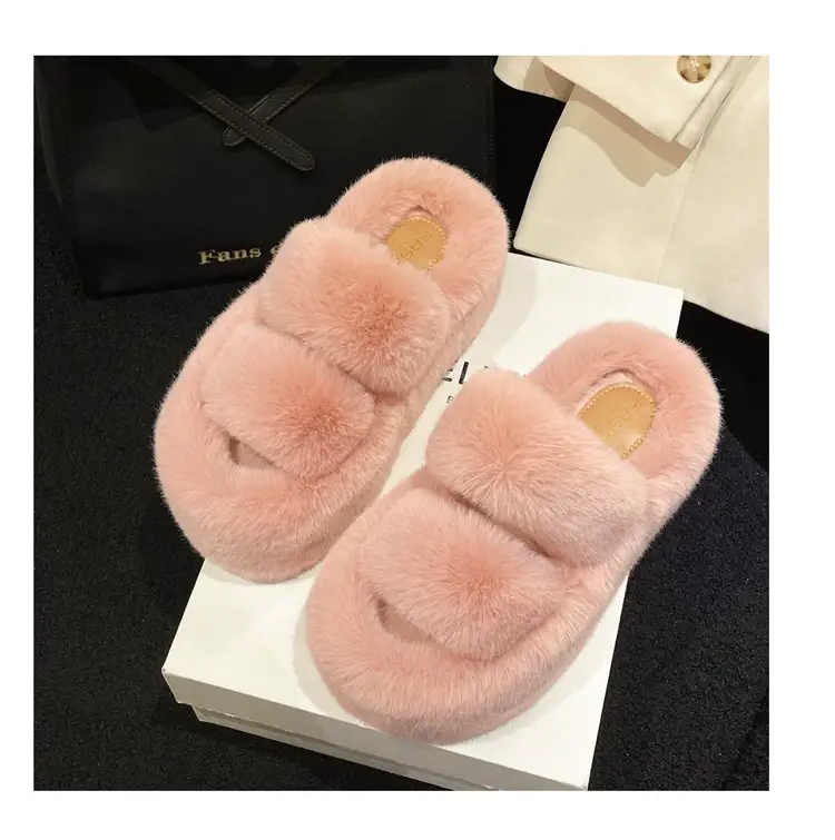 2025 Spring and Autumn New Style Puff Platform Thick Bottom Height Increased Plush Fluffy Cotton Slippers Women's Outwear Home Fluffy Shoes — feature 37