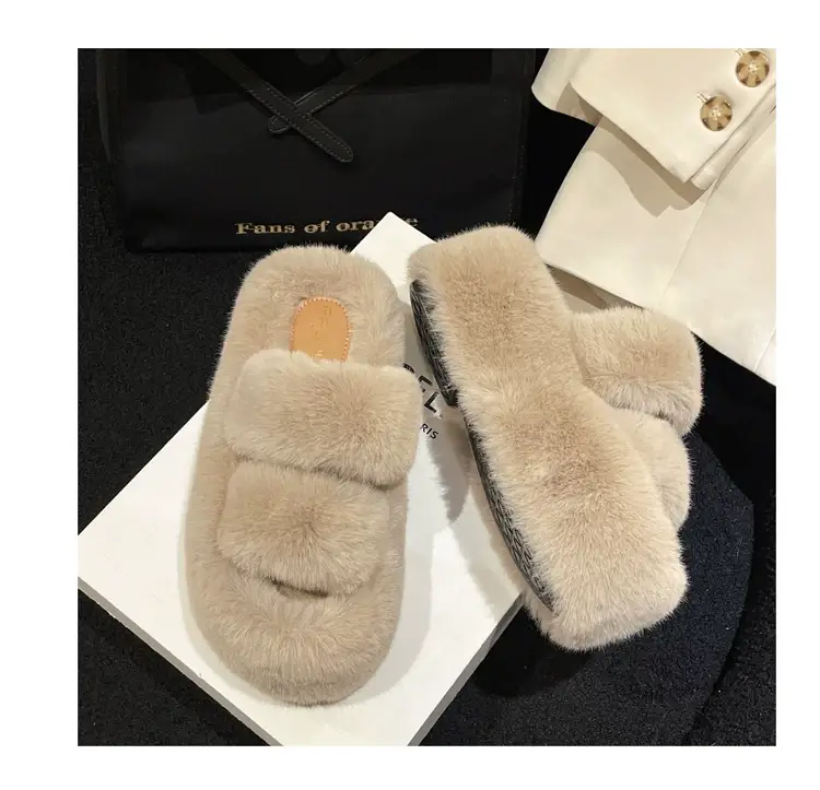 2025 Spring and Autumn New Style Puff Platform Thick Bottom Height Increased Plush Fluffy Cotton Slippers Women's Outwear Home Fluffy Shoes — feature 40