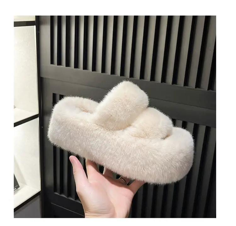 2025 Spring and Autumn New Style Puff Platform Thick Bottom Height Increased Plush Fluffy Cotton Slippers Women's Outwear Home Fluffy Shoes — feature 41
