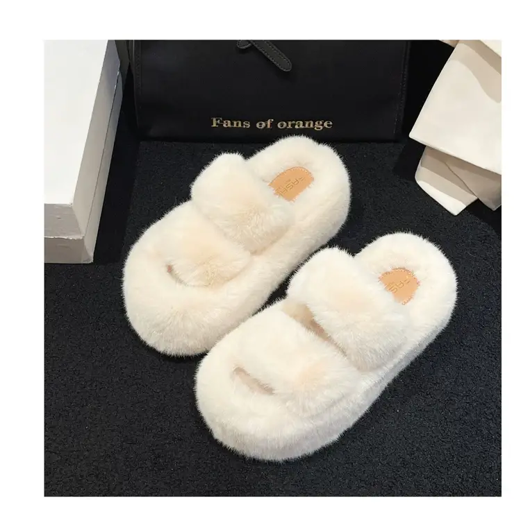2025 Spring and Autumn New Style Puff Platform Thick Bottom Height Increased Plush Fluffy Cotton Slippers Women's Outwear Home Fluffy Shoes — feature 42