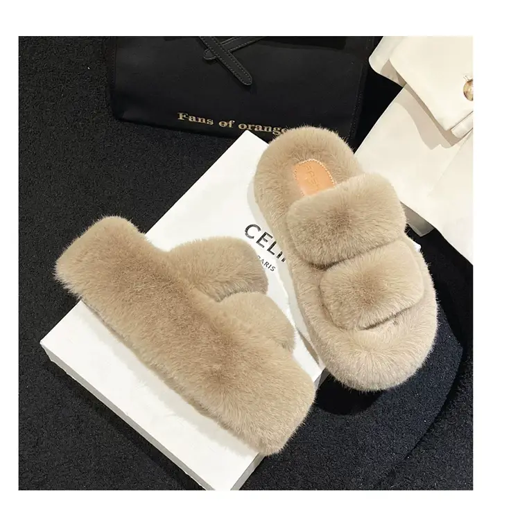 2025 Spring and Autumn New Style Puff Platform Thick Bottom Height Increased Plush Fluffy Cotton Slippers Women's Outwear Home Fluffy Shoes — feature 43