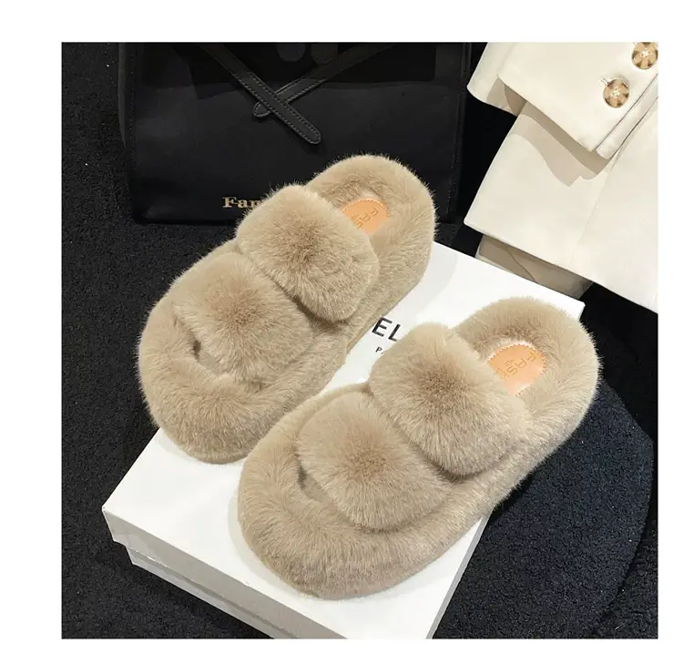 2025 Spring and Autumn New Style Puff Platform Thick Bottom Height Increased Plush Fluffy Cotton Slippers Women's Outwear Home Fluffy Shoes — feature 44