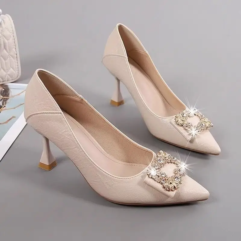 French Style Elegant High Heels Women's Spring and Autumn New Stiletto Heel Sexy Fashion All-match Pointed Toe Work Shoes Shallow Mouth Single-layer Shoes for Women - Image 8
