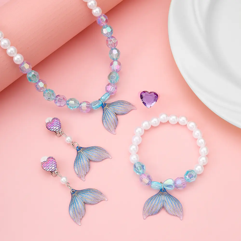 Children's Mermaid Tail Necklace Set with Earrings - Image 4