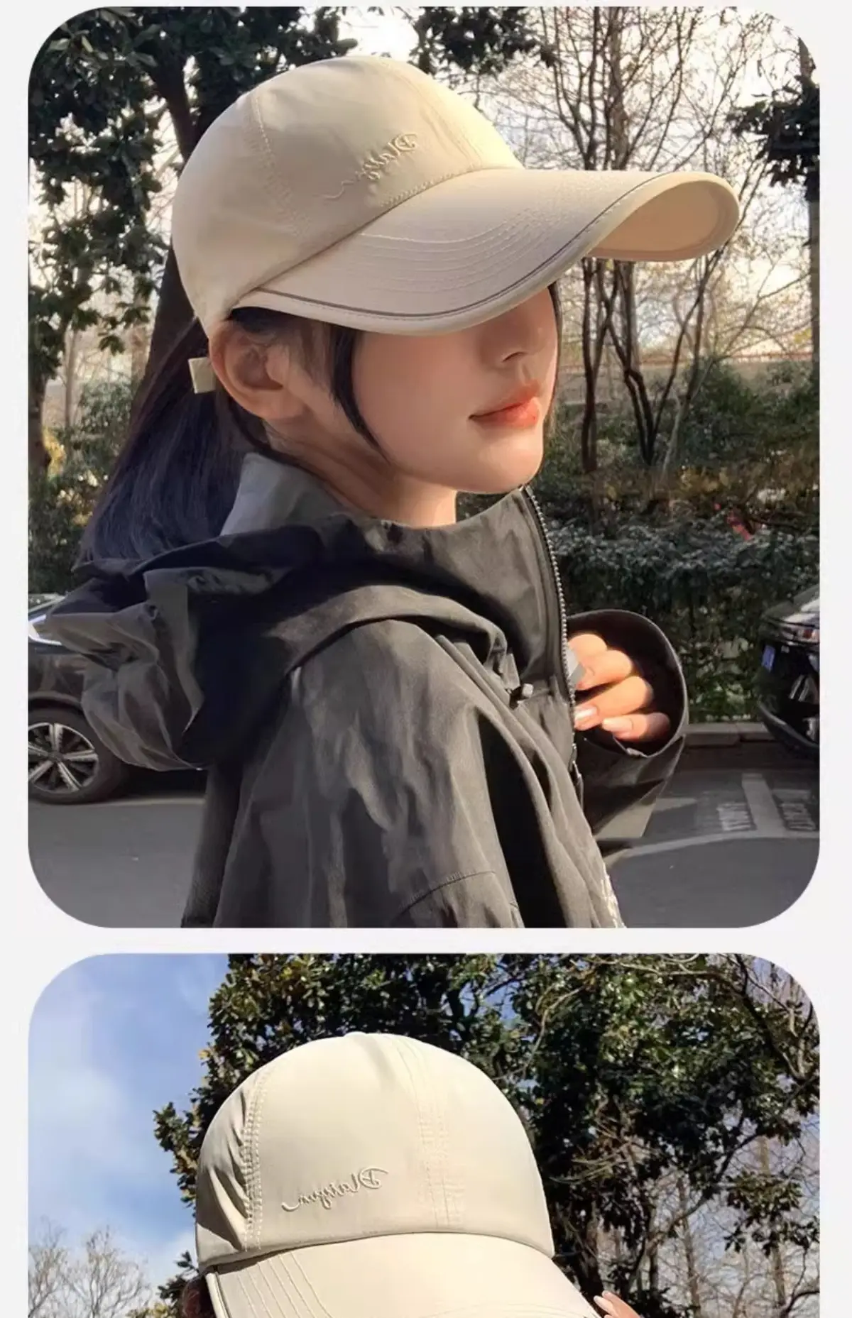 Women Sunscreen Cap UV50+ Quick Dry Light Gray — feature 27