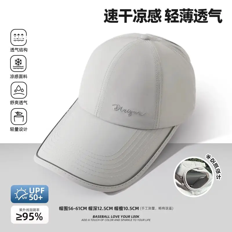 Women Sunscreen Cap UV50+ Quick Dry Light Gray - Image 3