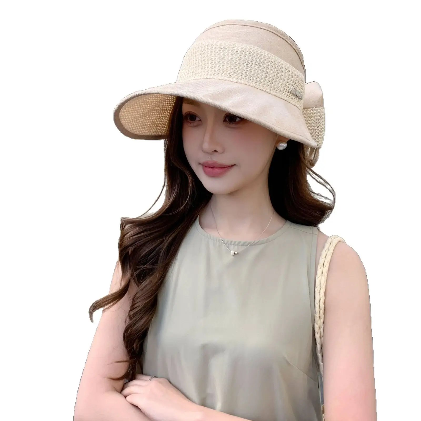 Women's Straw Hat with Bow for Summer Sunscreen