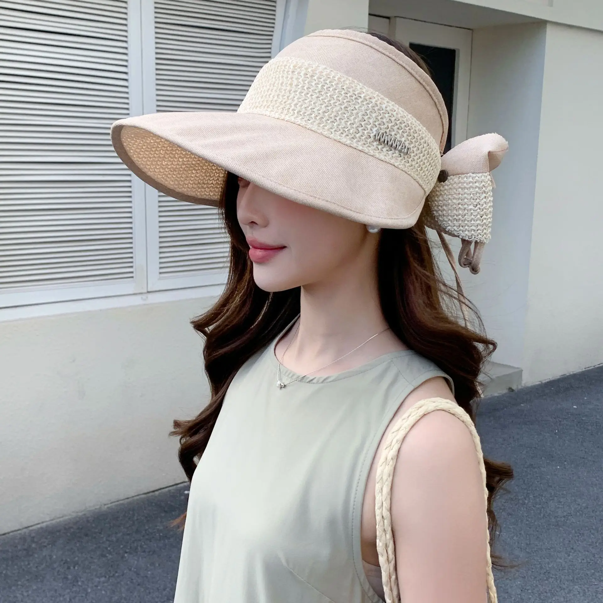 Women's Straw Hat with Bow for Summer Sunscreen — feature 9