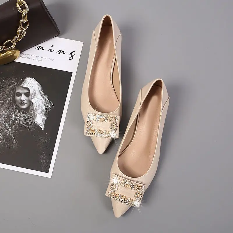 Spring and Autumn New Two-Wear Shallow Mouth Shoes Women's Work Shoes with Square Buckle Rhinestone Thick Heel Mid-Heel Pointed All-Match High Heels for Women - Image 5