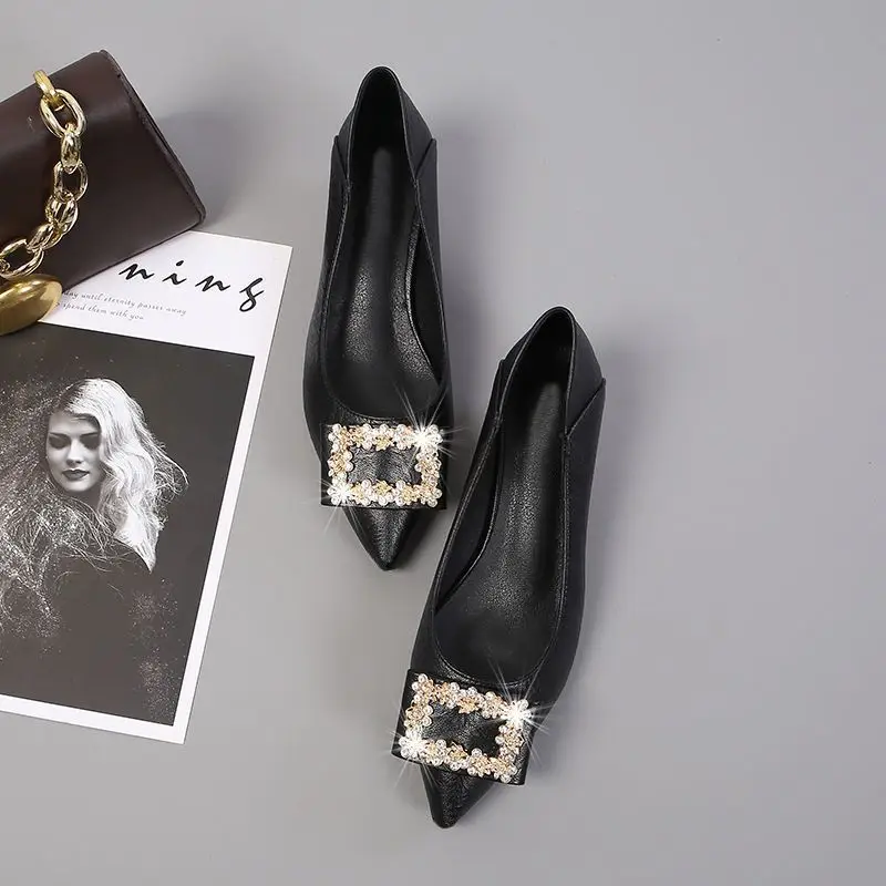 Spring and Autumn New Two-Wear Shallow Mouth Shoes Women's Work Shoes with Square Buckle Rhinestone Thick Heel Mid-Heel Pointed All-Match High Heels for Women - Image 6