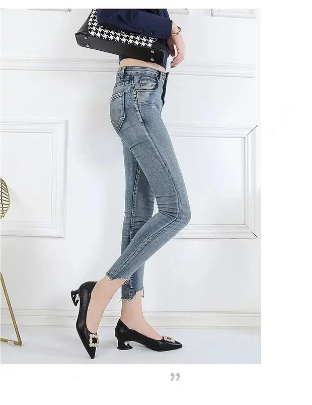 Spring and Autumn New Two-Wear Shallow Mouth Shoes Women's Work Shoes with Square Buckle Rhinestone Thick Heel Mid-Heel Pointed All-Match High Heels for Women — feature 1