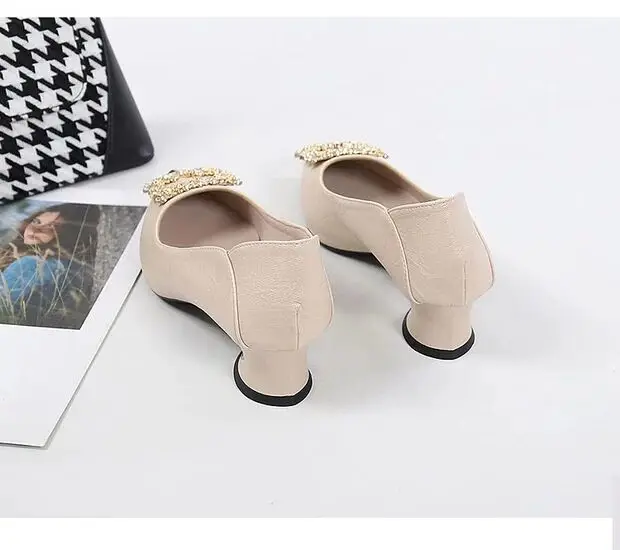 Spring and Autumn New Two-Wear Shallow Mouth Shoes Women's Work Shoes with Square Buckle Rhinestone Thick Heel Mid-Heel Pointed All-Match High Heels for Women — feature 14