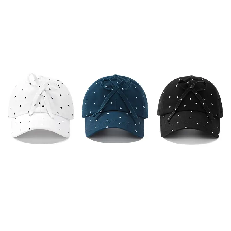 Blue Polka Dot Bow Cap for Kids Summer Wear - Image 5