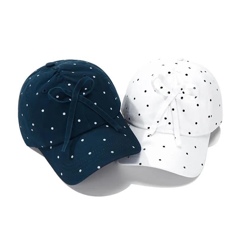 Blue Polka Dot Bow Cap for Kids Summer Wear - Image 8