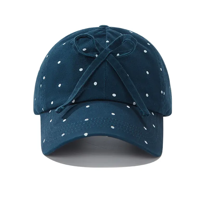 Blue Polka Dot Bow Cap for Kids Summer Wear — feature 5