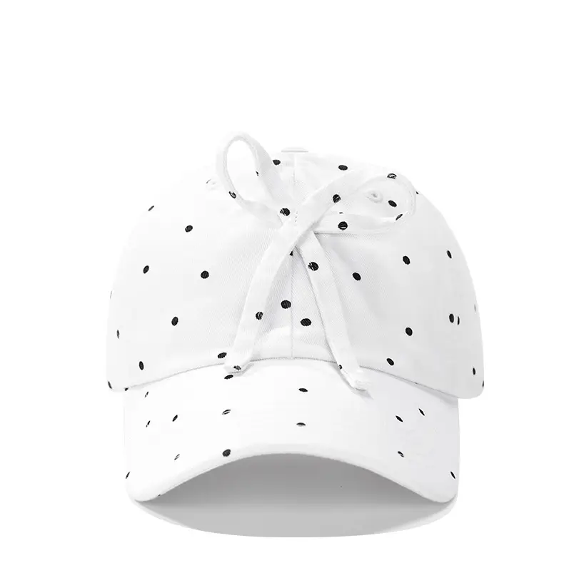 Blue Polka Dot Bow Cap for Kids Summer Wear — feature 6