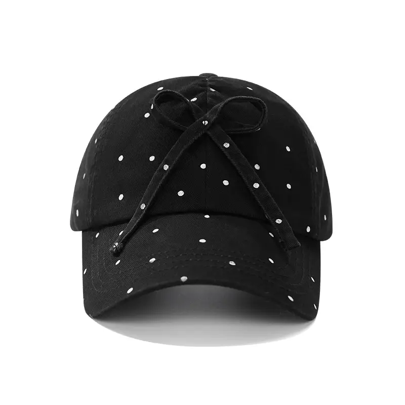 Blue Polka Dot Bow Cap for Kids Summer Wear - Image 2