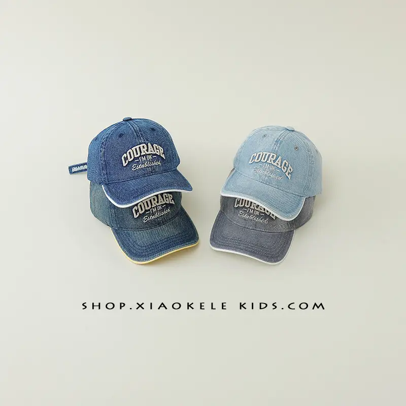 Children's Blue Vintage Denim Baseball Cap with "Courage" Embroidery