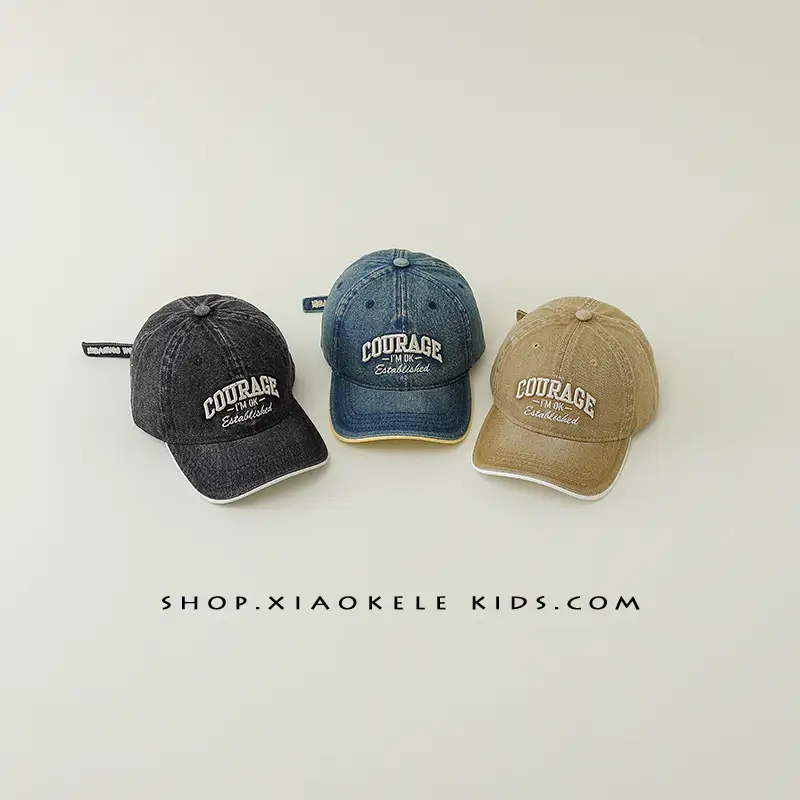 Children's Blue Vintage Denim Baseball Cap with "Courage" Embroidery