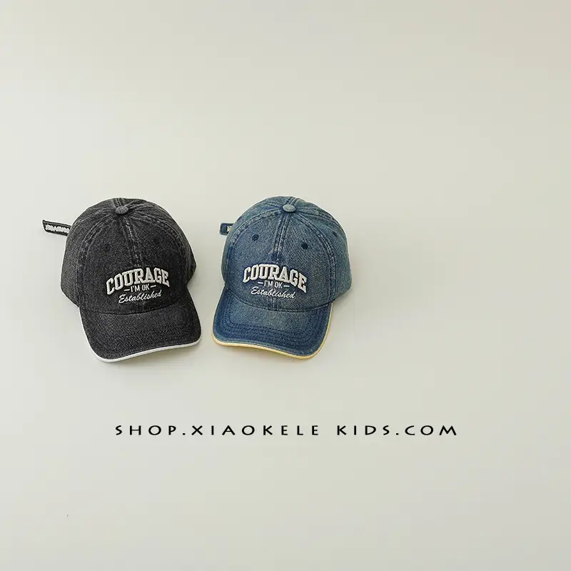 Children's Blue Vintage Denim Baseball Cap with "Courage" Embroidery