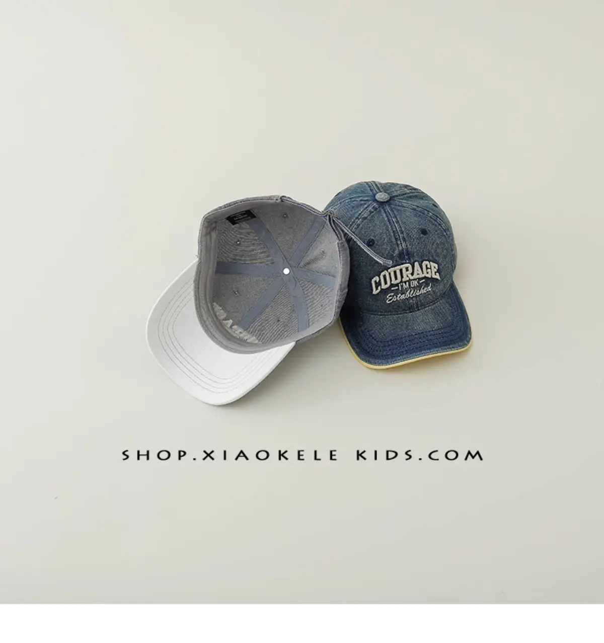 Children's Blue Vintage Denim Baseball Cap with "Courage" Embroidery — feature 10