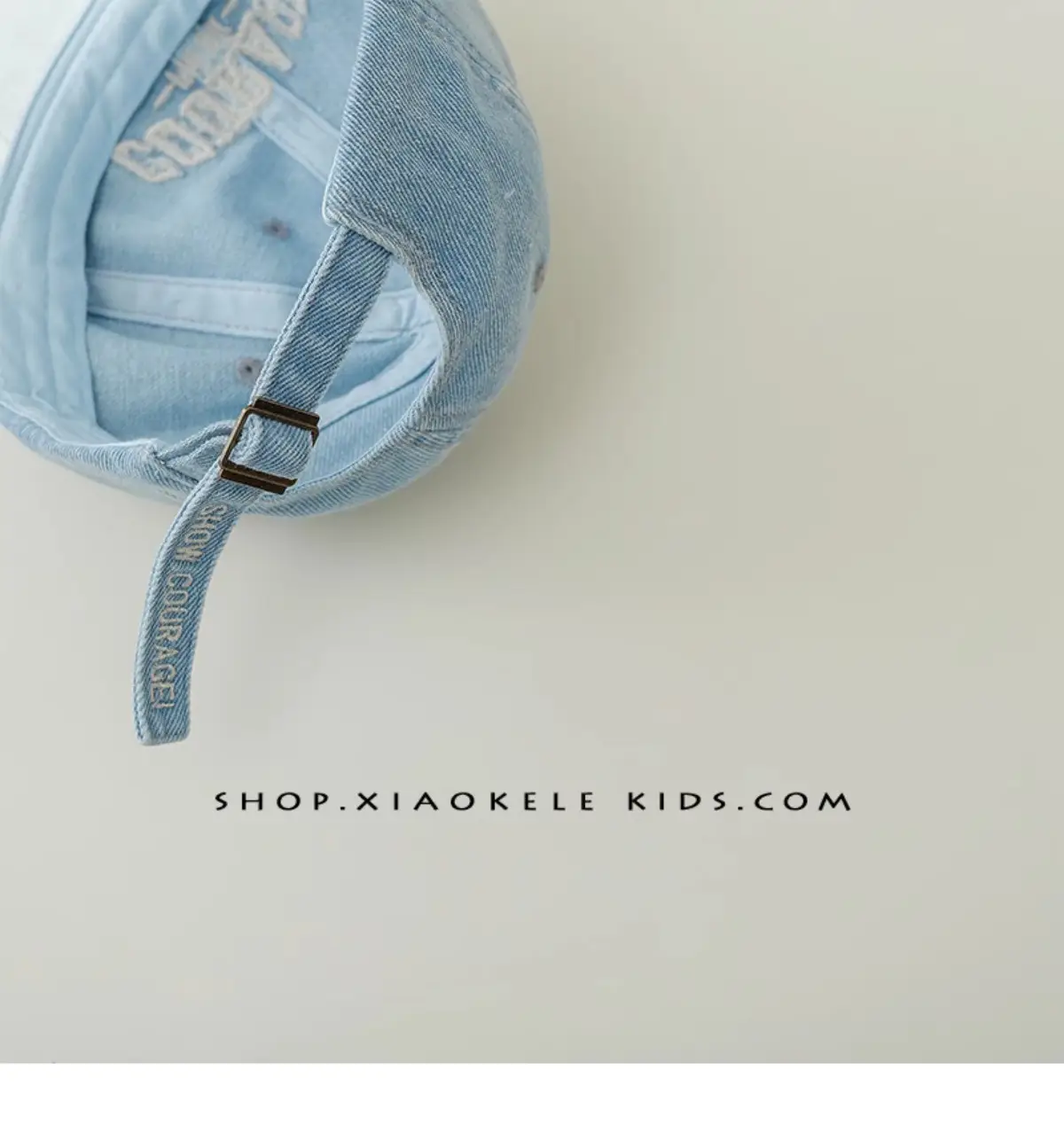 Children's Blue Vintage Denim Baseball Cap with "Courage" Embroidery — feature 11