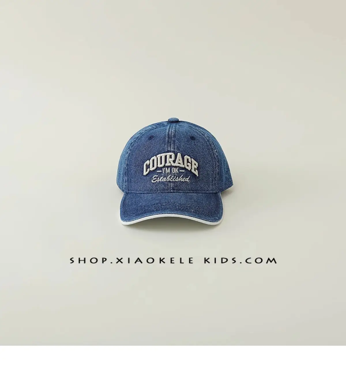 Children's Blue Vintage Denim Baseball Cap with "Courage" Embroidery — feature 13