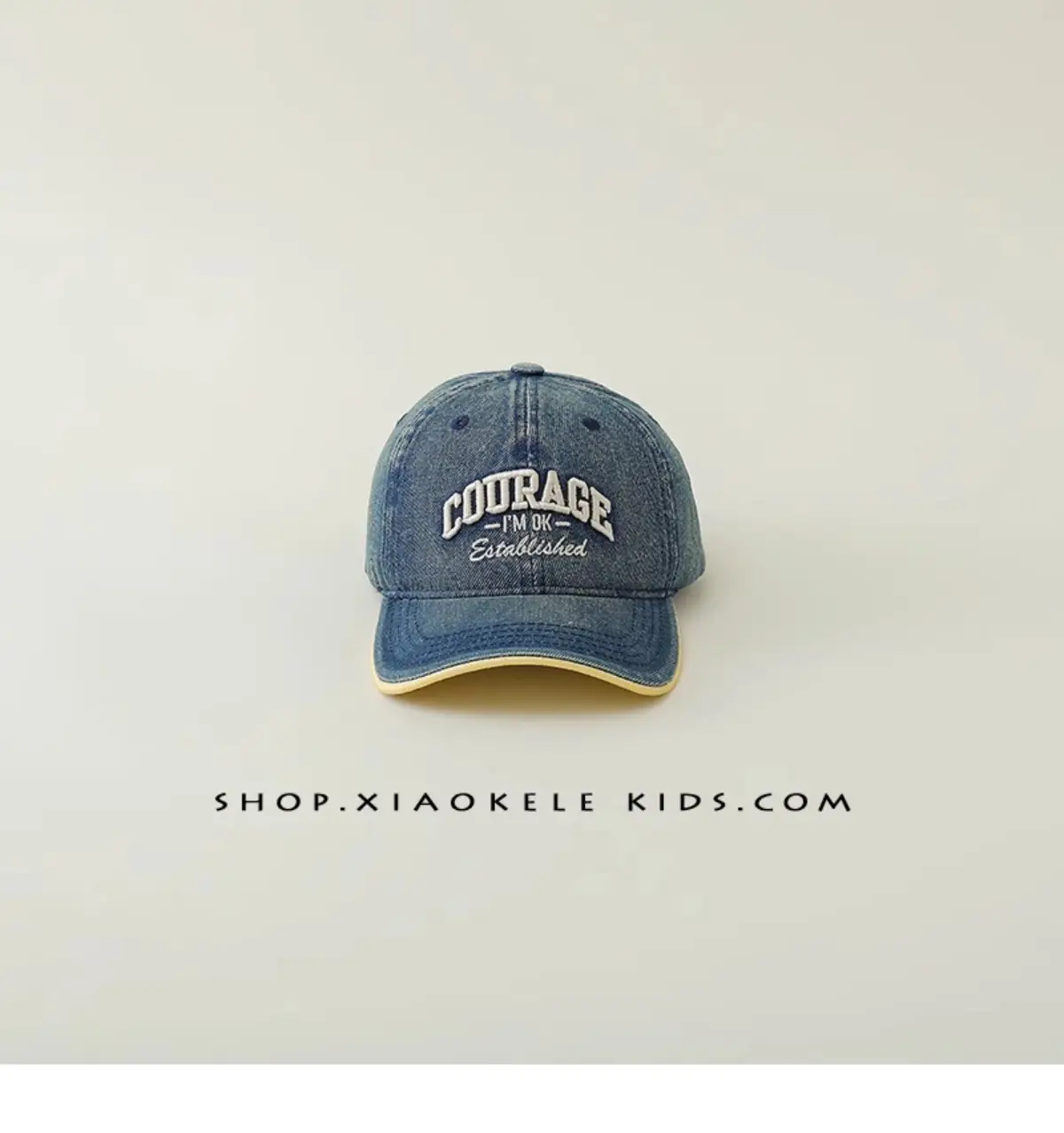 Children's Blue Vintage Denim Baseball Cap with "Courage" Embroidery — feature 14