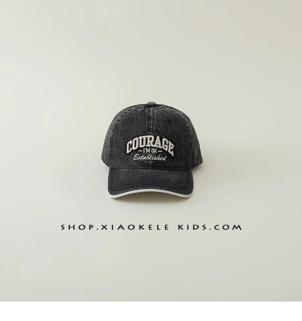 Children's Blue Vintage Denim Baseball Cap with "Courage" Embroidery — feature 16