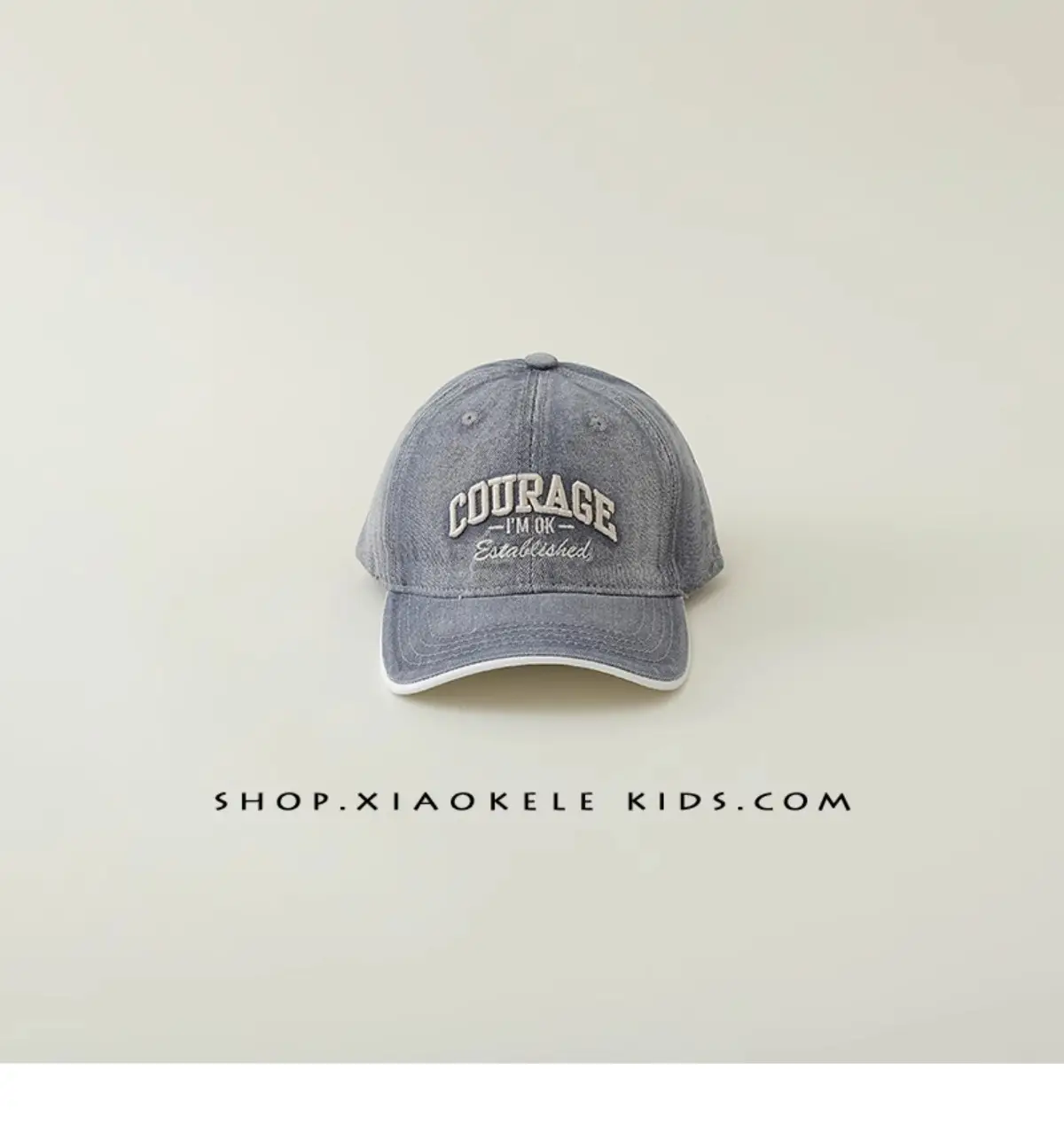 Children's Blue Vintage Denim Baseball Cap with "Courage" Embroidery — feature 17