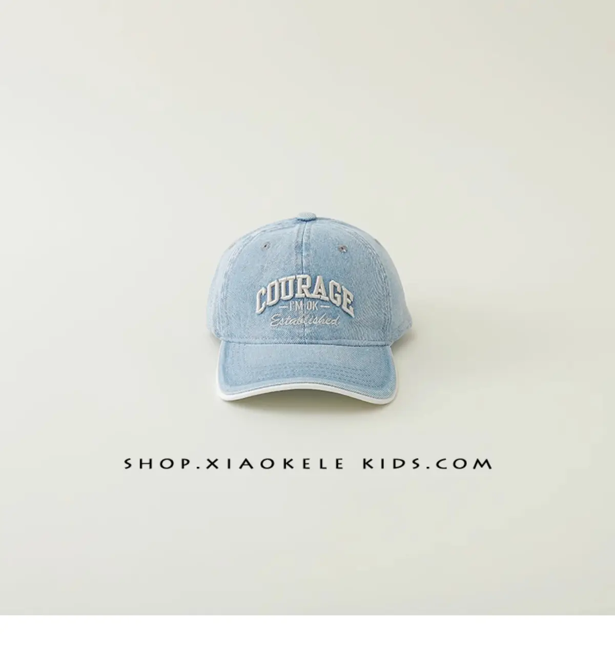 Children's Blue Vintage Denim Baseball Cap with "Courage" Embroidery — feature 18