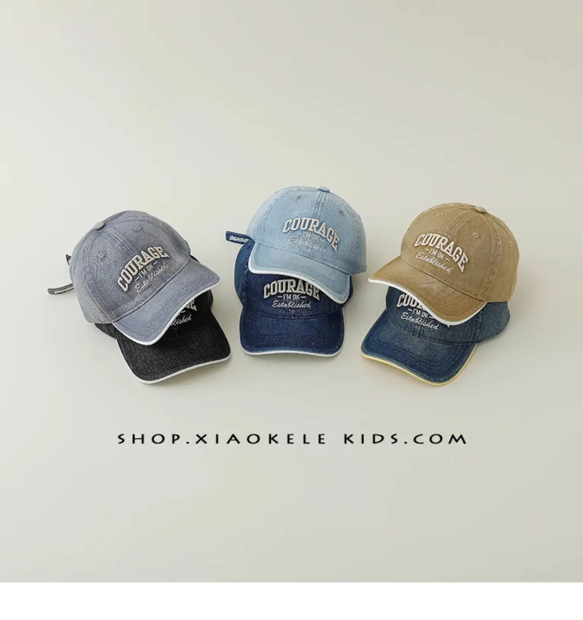 Children's Blue Vintage Denim Baseball Cap with "Courage" Embroidery — feature 2