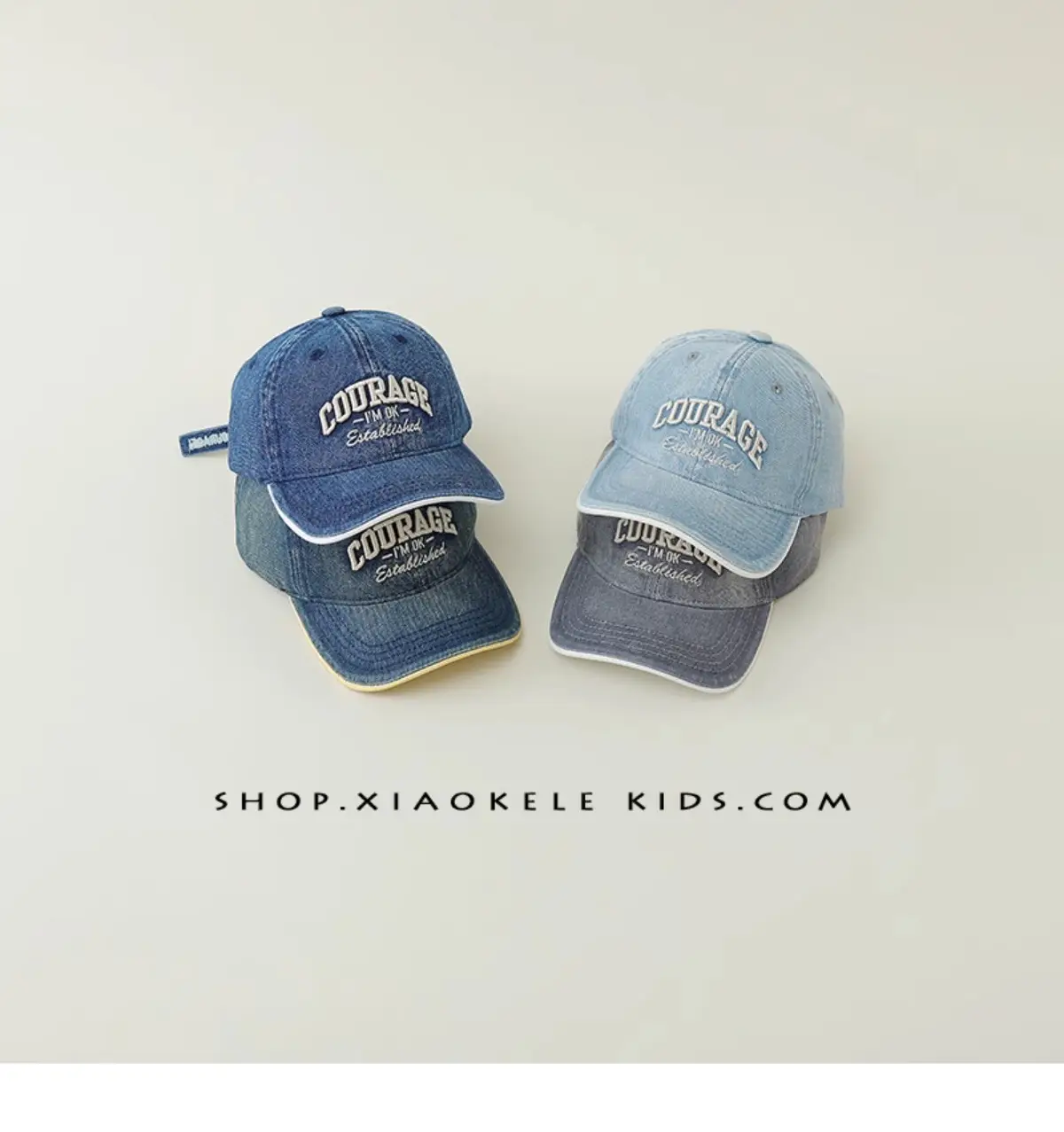 Children's Blue Vintage Denim Baseball Cap with "Courage" Embroidery — feature 3